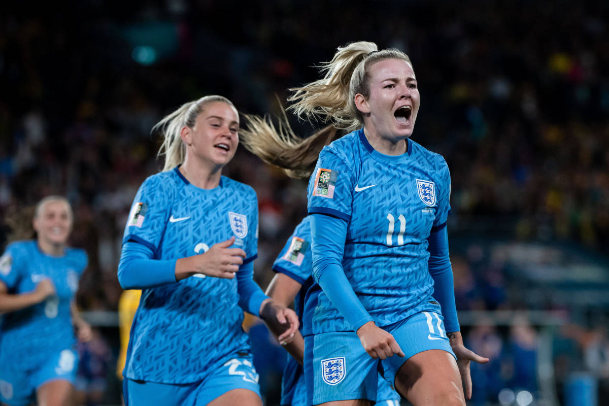 Lauren Hemp (no.11) and Alessia Russo pictured celebrating during England's 3-1 win over Australia in the semi-finals of the 2023 FIFA Women's World Cup